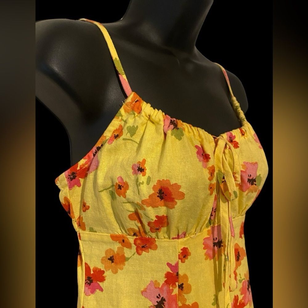 Juniors sundress Floral Ruched Linen Floral Print Dress Adj. Straps NWOT XXS - Picture 5 of 12